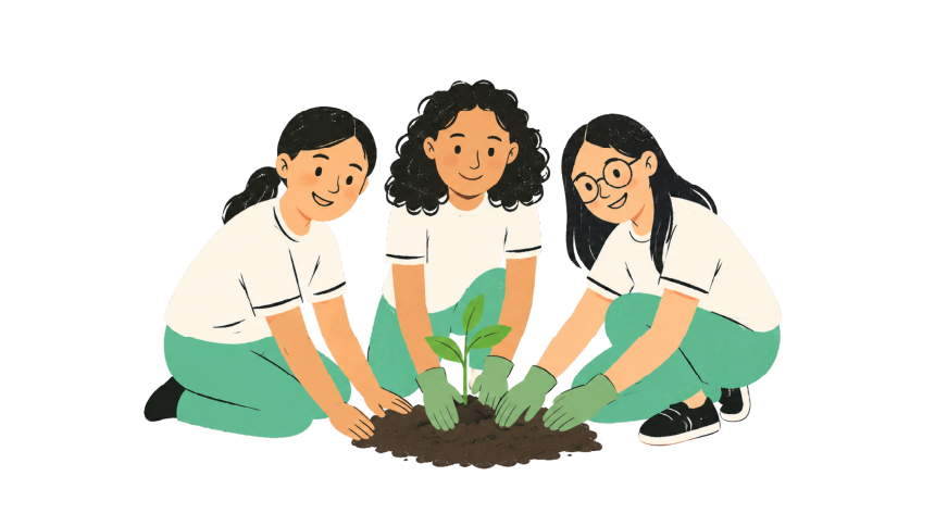 Alunas plantando uma muda